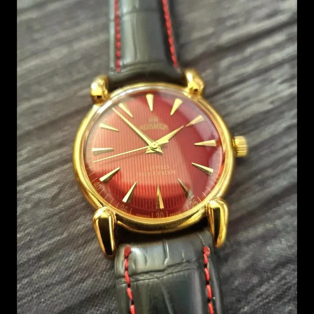 RARE Roamer‎ Brevete Swiss Mens Manual Watch Red Teaked Dial